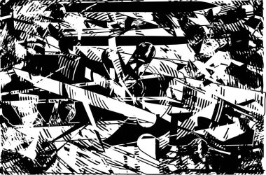 Siyah beyaz desenli, noktalı, lekeli, çizik ve çizikli sıkıntılı bir arkaplan. Soyut vektör illüstrasyonu.