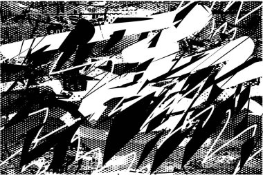 Siyah beyaz desenli, noktalı, lekeli, çizik ve çizikli sıkıntılı bir arkaplan. Soyut vektör illüstrasyonu.