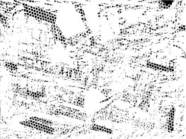 Siyah beyaz desenli, noktalı, lekeli, çizik ve çizikli sıkıntılı bir arkaplan. Soyut vektör illüstrasyonu.