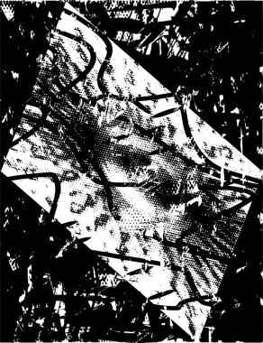 Siyah beyaz desenli, noktalı, lekeli, çizik ve çizikli sıkıntılı bir arkaplan. Soyut vektör illüstrasyonu.