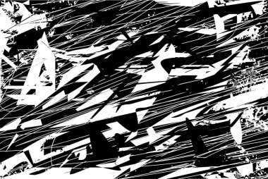 Siyah beyaz desenli, noktalı, lekeli, çizik ve çizikli sıkıntılı bir arkaplan. Soyut vektör illüstrasyonu.