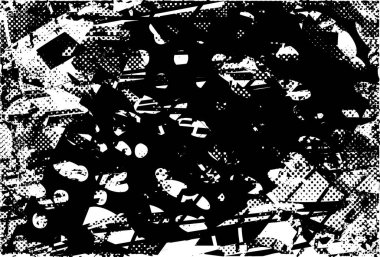 Siyah beyaz desenli, noktalı, lekeli, çizik ve çizikli sıkıntılı bir arkaplan. Soyut vektör illüstrasyonu.