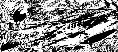 Siyah beyaz desenli, noktalı, lekeli, çizik ve çizikli sıkıntılı bir arkaplan. Soyut vektör illüstrasyonu.