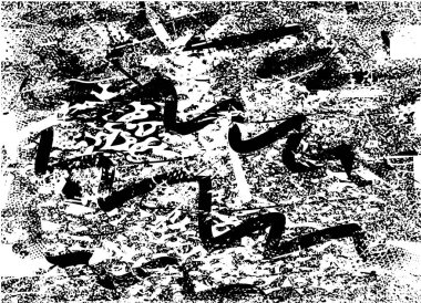 Siyah beyaz desenli, noktalı, lekeli, çizik ve çizikli sıkıntılı bir arkaplan. Soyut vektör illüstrasyonu.