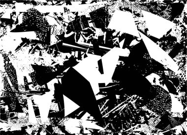 Siyah beyaz desenli, noktalı, lekeli, çizik ve çizikli sıkıntılı bir arkaplan. Soyut vektör illüstrasyonu.