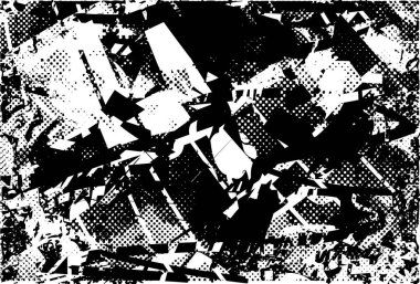 Siyah beyaz desenli, noktalı, lekeli, çizik ve çizikli sıkıntılı bir arkaplan. Soyut vektör illüstrasyonu.