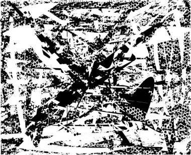 Siyah beyaz desenli, noktalı, lekeli, çizik ve çizikli sıkıntılı bir arkaplan. Soyut vektör illüstrasyonu.