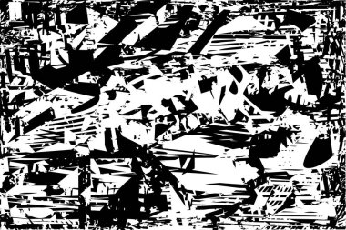 Siyah beyaz desenli, noktalı, lekeli, çizik ve çizikli sıkıntılı bir arkaplan. Soyut vektör illüstrasyonu.