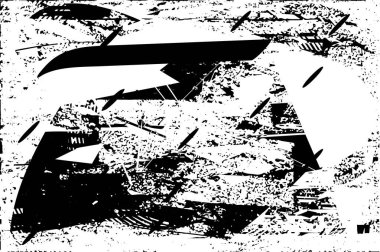 Siyah beyaz desenli, noktalı, lekeli, çizik ve çizikli sıkıntılı bir arkaplan. Soyut vektör illüstrasyonu.