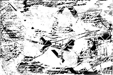 Siyah beyaz desenli, noktalı, lekeli, çizik ve çizikli sıkıntılı bir arkaplan. Soyut vektör illüstrasyonu.