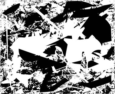 Siyah beyaz desenli, noktalı, lekeli, çizik ve çizikli sıkıntılı bir arkaplan. Soyut vektör illüstrasyonu.