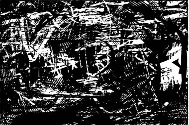 Siyah beyaz desenli, noktalı, lekeli, çizik ve çizikli sıkıntılı bir arkaplan. Soyut vektör illüstrasyonu.