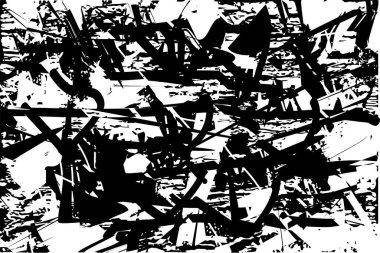 Siyah beyaz desenli, noktalı, lekeli, çizik ve çizikli sıkıntılı bir arkaplan. Soyut vektör illüstrasyonu.