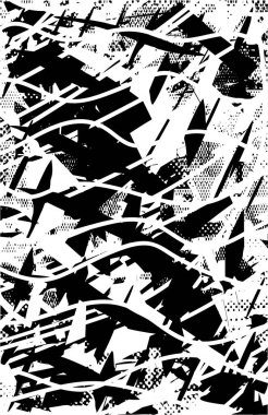 Siyah beyaz desenli, noktalı, lekeli, çizik ve çizikli sıkıntılı bir arkaplan. Soyut vektör illüstrasyonu.