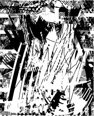 Siyah beyaz desenli, noktalı, lekeli, çizik ve çizikli sıkıntılı bir arkaplan. Soyut vektör illüstrasyonu.