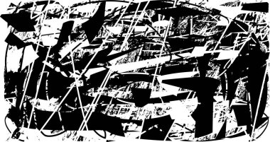 Siyah beyaz desenli, noktalı, lekeli, çizik ve çizikli sıkıntılı bir arkaplan. Soyut vektör illüstrasyonu.