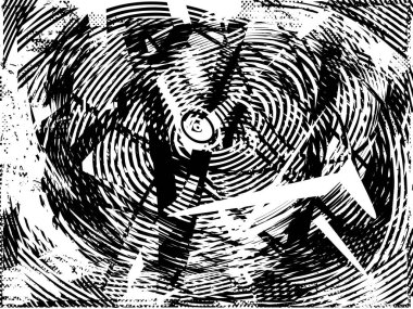 Siyah beyaz desenli, noktalı, lekeli, çizik ve çizikli sıkıntılı bir arkaplan. Soyut vektör illüstrasyonu.