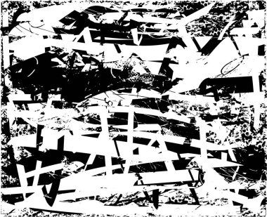 Siyah beyaz desenli, noktalı, lekeli, çizik ve çizikli sıkıntılı bir arkaplan. Soyut vektör illüstrasyonu.