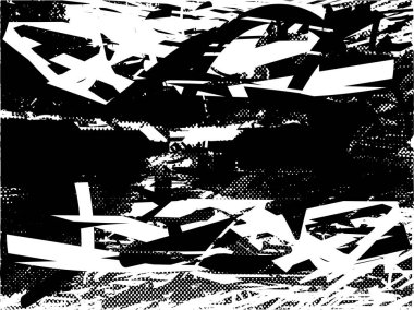 Siyah beyaz desenli, noktalı, lekeli, çizik ve çizikli sıkıntılı bir arkaplan. Soyut vektör illüstrasyonu.