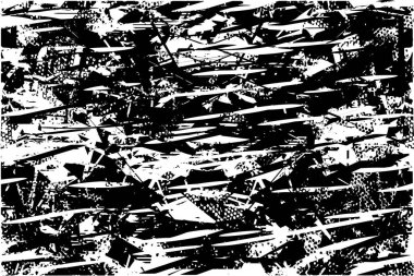 Siyah beyaz desenli, noktalı, lekeli, çizik ve çizikli sıkıntılı bir arkaplan. Soyut vektör illüstrasyonu.