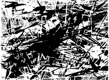 Siyah beyaz desenli, noktalı, lekeli, çizik ve çizikli sıkıntılı bir arkaplan. Soyut vektör illüstrasyonu.