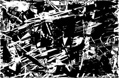 Siyah beyaz desenli, noktalı, lekeli, çizik ve çizikli sıkıntılı bir arkaplan. Soyut vektör illüstrasyonu.