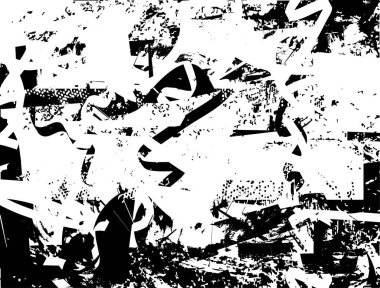 Siyah beyaz desenli, noktalı, lekeli, çizik ve çizikli sıkıntılı bir arkaplan. Soyut vektör illüstrasyonu.