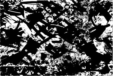 Siyah beyaz desenli, noktalı, lekeli, çizik ve çizikli sıkıntılı bir arkaplan. Soyut vektör illüstrasyonu.