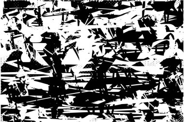 Siyah beyaz desenli, noktalı, lekeli, çizik ve çizikli sıkıntılı bir arkaplan. Soyut vektör illüstrasyonu.