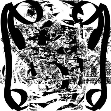 Siyah beyaz desenli, noktalı, lekeli, çizik ve çizikli sıkıntılı bir arkaplan. Soyut vektör illüstrasyonu.