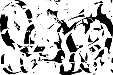 Siyah beyaz desenli, noktalı, lekeli, çizik ve çizikli sıkıntılı bir arkaplan. Soyut vektör illüstrasyonu.