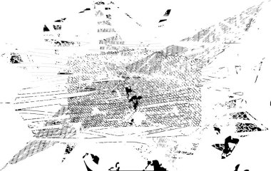 Siyah beyaz desenli, noktalı, lekeli, çizik ve çizikli sıkıntılı bir arkaplan. Soyut vektör illüstrasyonu.