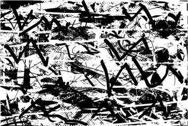 Siyah beyaz desenli, noktalı, lekeli, çizik ve çizikli sıkıntılı bir arkaplan. Soyut vektör illüstrasyonu.