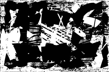 Siyah beyaz desenli, noktalı, lekeli, çizik ve çizikli sıkıntılı bir arkaplan. Soyut vektör illüstrasyonu.