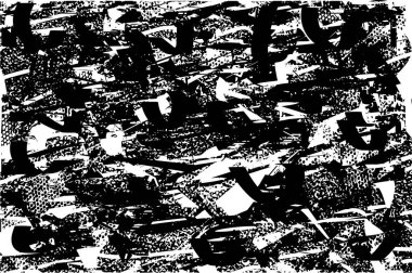 Siyah beyaz desenli, noktalı, lekeli, çizik ve çizikli sıkıntılı bir arkaplan. Soyut vektör illüstrasyonu.