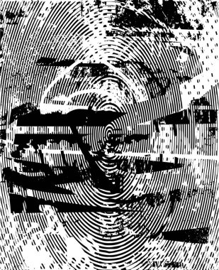 Siyah beyaz desenli, noktalı, lekeli, çizik ve çizikli sıkıntılı bir arkaplan. Soyut vektör illüstrasyonu.