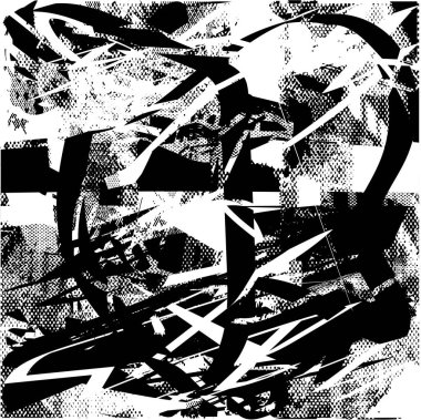 Siyah beyaz desenli, noktalı, lekeli, çizik ve çizikli sıkıntılı bir arkaplan. Soyut vektör illüstrasyonu.