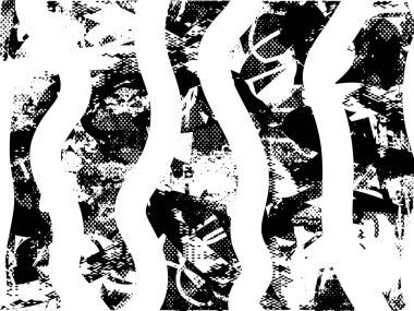 Siyah beyaz desenli, noktalı, lekeli, çizik ve çizikli sıkıntılı bir arkaplan. Soyut vektör illüstrasyonu.