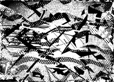 Siyah beyaz desenli, noktalı, lekeli, çizik ve çizikli sıkıntılı bir arkaplan. Soyut vektör illüstrasyonu.