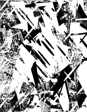 Siyah beyaz desenli, noktalı, lekeli, çizik ve çizikli sıkıntılı bir arkaplan. Soyut vektör illüstrasyonu.