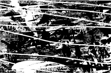 Siyah beyaz desenli, noktalı, lekeli, çizik ve çizikli sıkıntılı bir arkaplan. Soyut vektör illüstrasyonu.