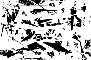 Siyah beyaz desenli, noktalı, lekeli, çizik ve çizikli sıkıntılı bir arkaplan. Soyut vektör illüstrasyonu.