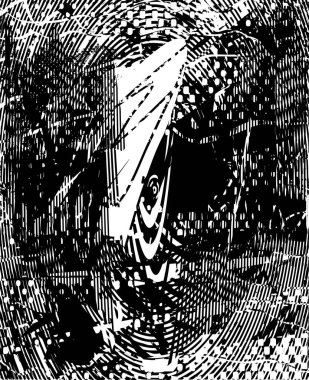 Siyah beyaz desenli, noktalı, lekeli, çizik ve çizikli sıkıntılı bir arkaplan. Soyut vektör illüstrasyonu.