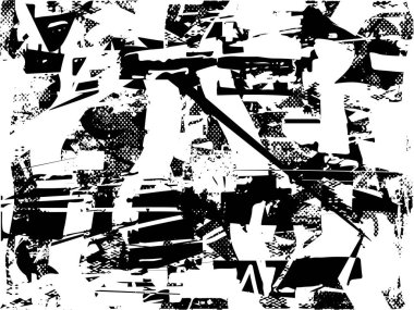 Siyah beyaz desenli, noktalı, lekeli, çizik ve çizikli sıkıntılı bir arkaplan. Soyut vektör illüstrasyonu.