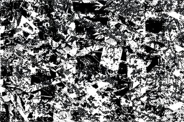 Siyah beyaz desenli, noktalı, lekeli, çizik ve çizikli sıkıntılı bir arkaplan. Soyut vektör illüstrasyonu.