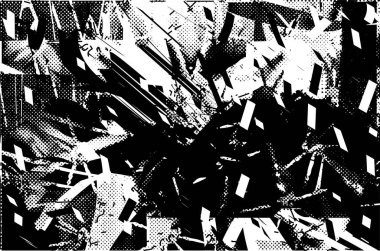 Siyah beyaz desenli, noktalı, lekeli, çizik ve çizikli sıkıntılı bir arkaplan. Soyut vektör illüstrasyonu.