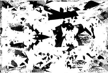 Siyah beyaz desenli, noktalı, lekeli, çizik ve çizikli sıkıntılı bir arkaplan. Soyut vektör illüstrasyonu.