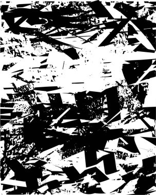 Siyah beyaz desenli, noktalı, lekeli, çizik ve çizikli sıkıntılı bir arkaplan. Soyut vektör illüstrasyonu.