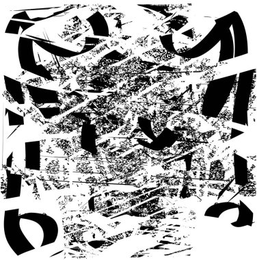 Siyah beyaz desenli, noktalı, lekeli, çizik ve çizikli sıkıntılı bir arkaplan. Soyut vektör illüstrasyonu.