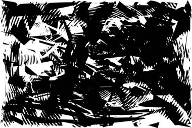 Siyah beyaz desenli, noktalı, lekeli, çizik ve çizikli sıkıntılı bir arkaplan. Soyut vektör illüstrasyonu.